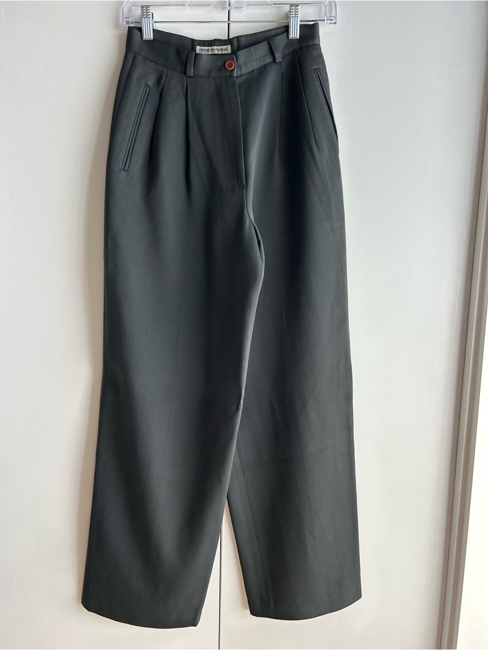 Vintage Emporio Armani Women’s Dark Gray Wide-Leg Dress Trousers Pants